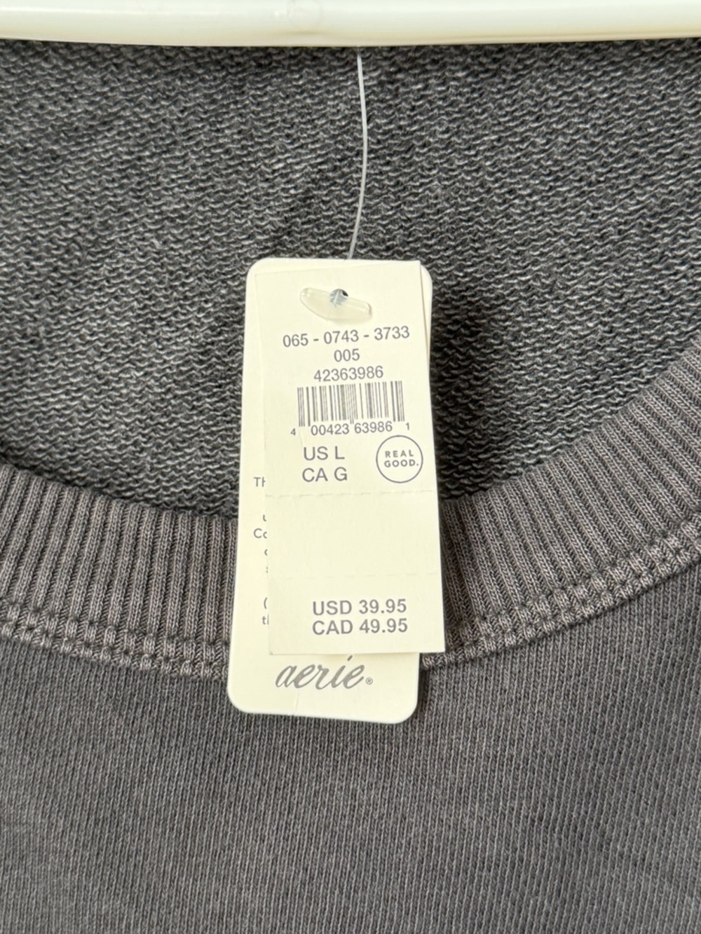 Aerie Seams Right Short Sleeve Sweatshirt Charcoal Puff Sleeve Crop Ribbed L NWT - Picture 4 of 6